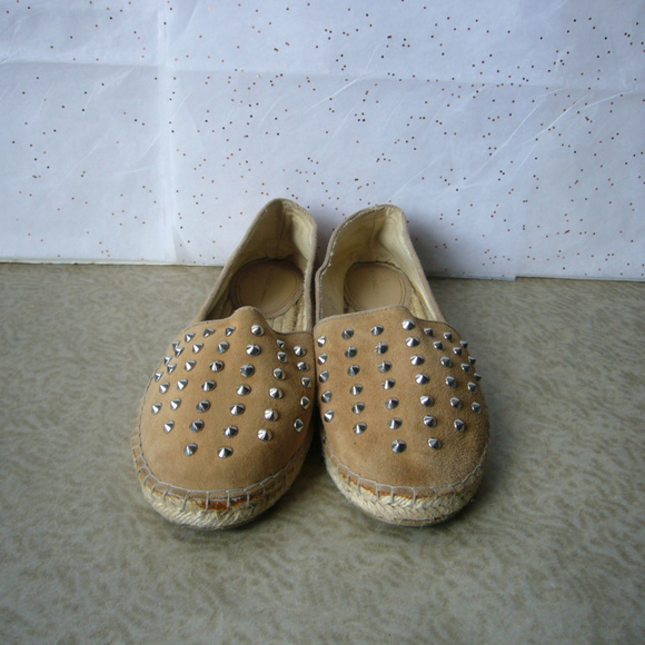 Zara Tan Suede Silver Studded Espadrille Flat 39/8 - Picture 2 of 6